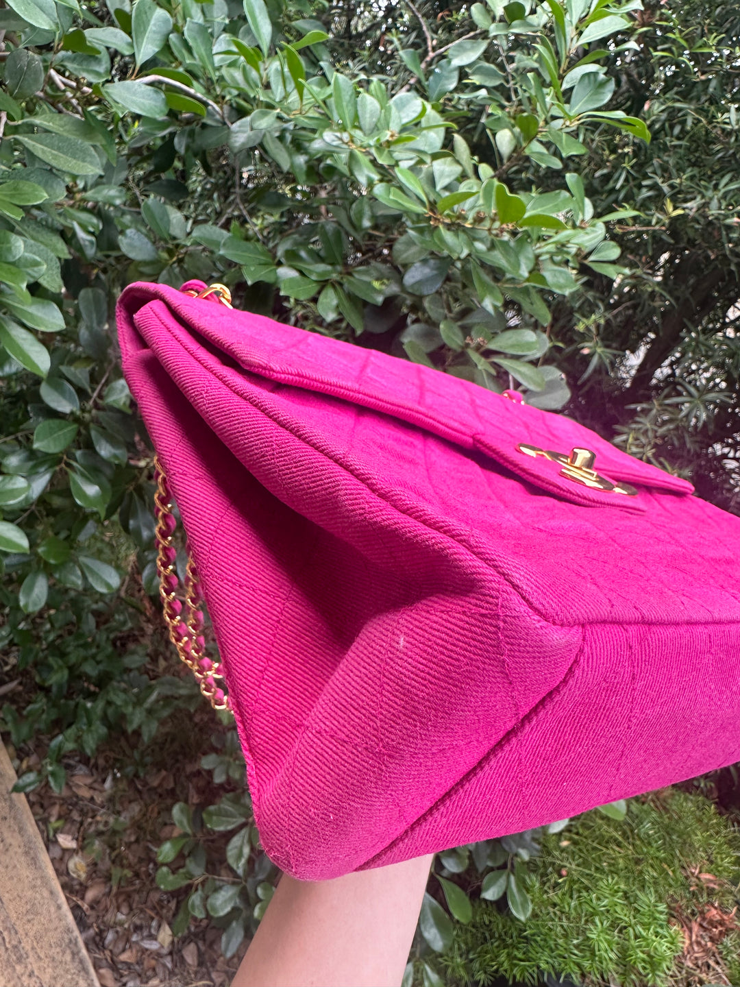 Chanel 1990 RARE Hot Pink Denim Maxi Flap Bag