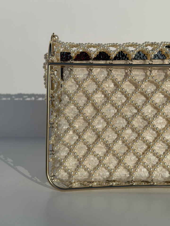 Chanel 2014 Pearl Embellished Caged Flap Minaudière Bag