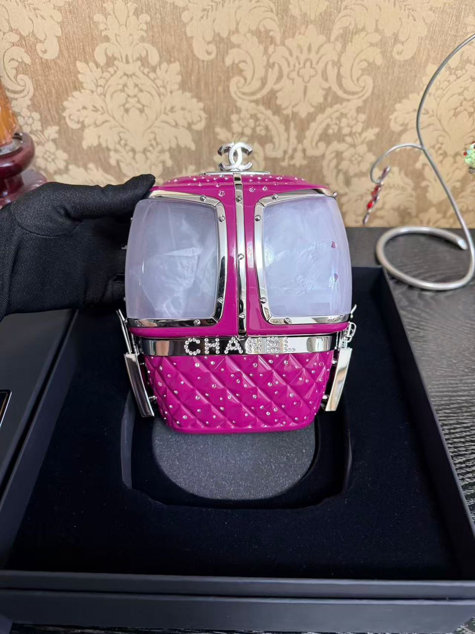 Chanel Limited Edition Pink Ski Gondola Swarovski Minaudiere