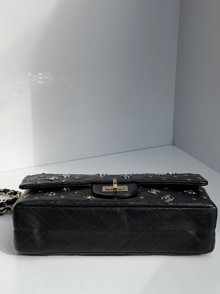 Chanel Medium Reissue 2.55 Flap Bag Black Leather Gold Hardware Punk Charms 2007