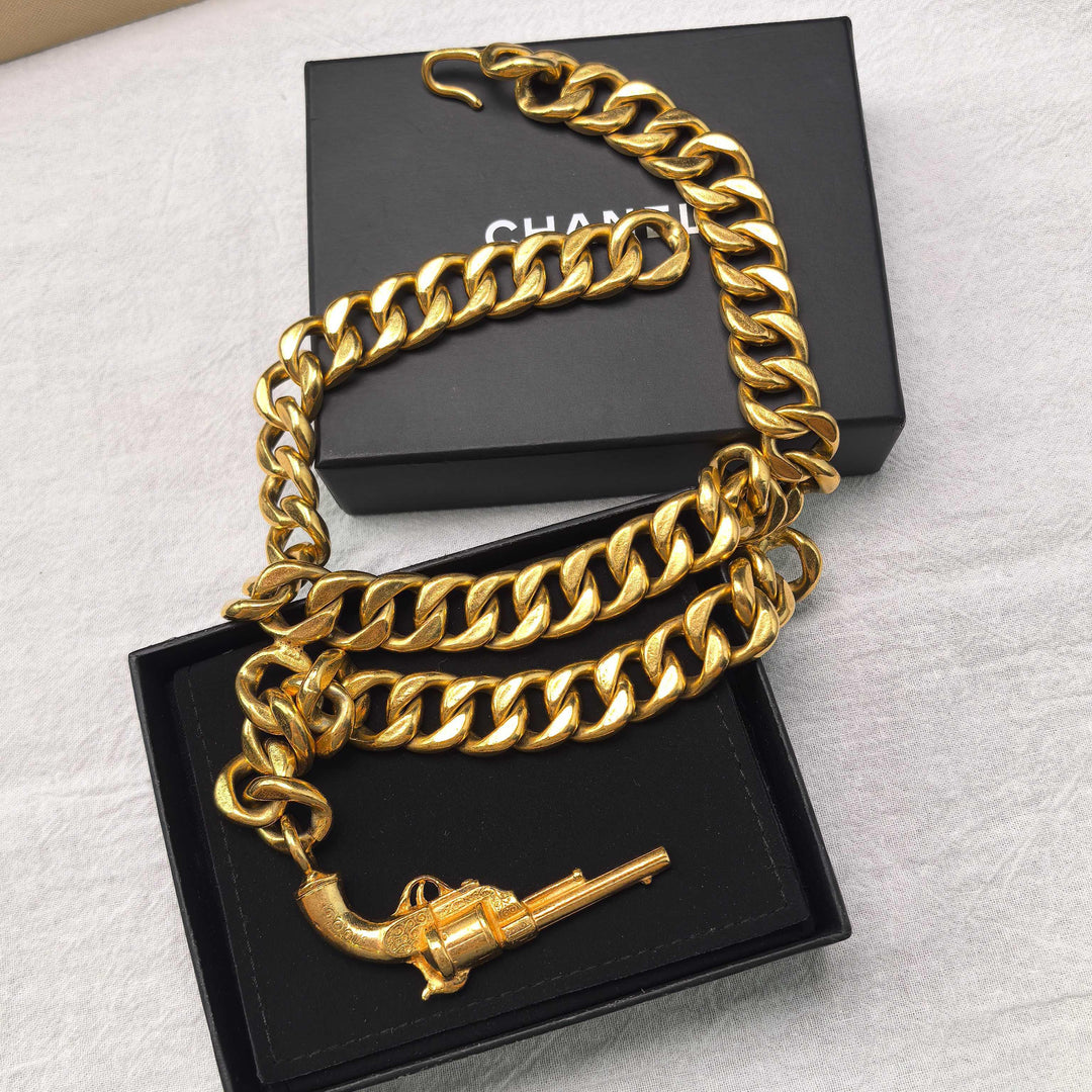 Chanel Vintage Pistol Chain Necklace Gold Hardware 1980s
