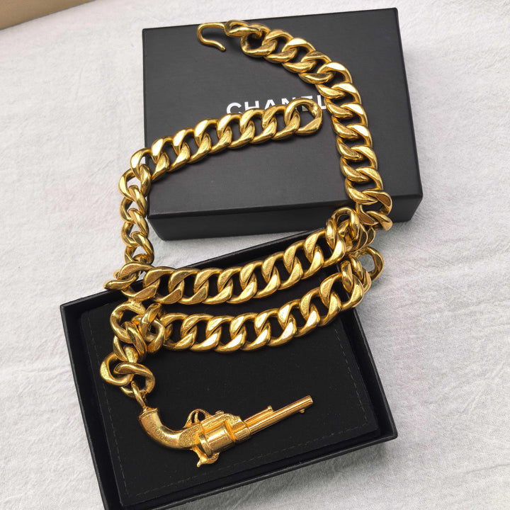 Chanel Vintage Pistol Chain Necklace Gold Hardware 1980s