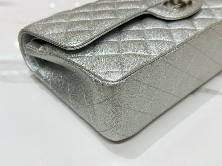 Chanel 21K Medium Flap Bag Silver Metallic Caviar Leather Silver Tone Hardware 2021