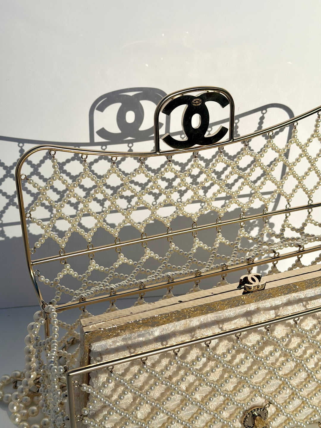 Chanel 2014 Pearl Embellished Caged Flap Minaudière Bag