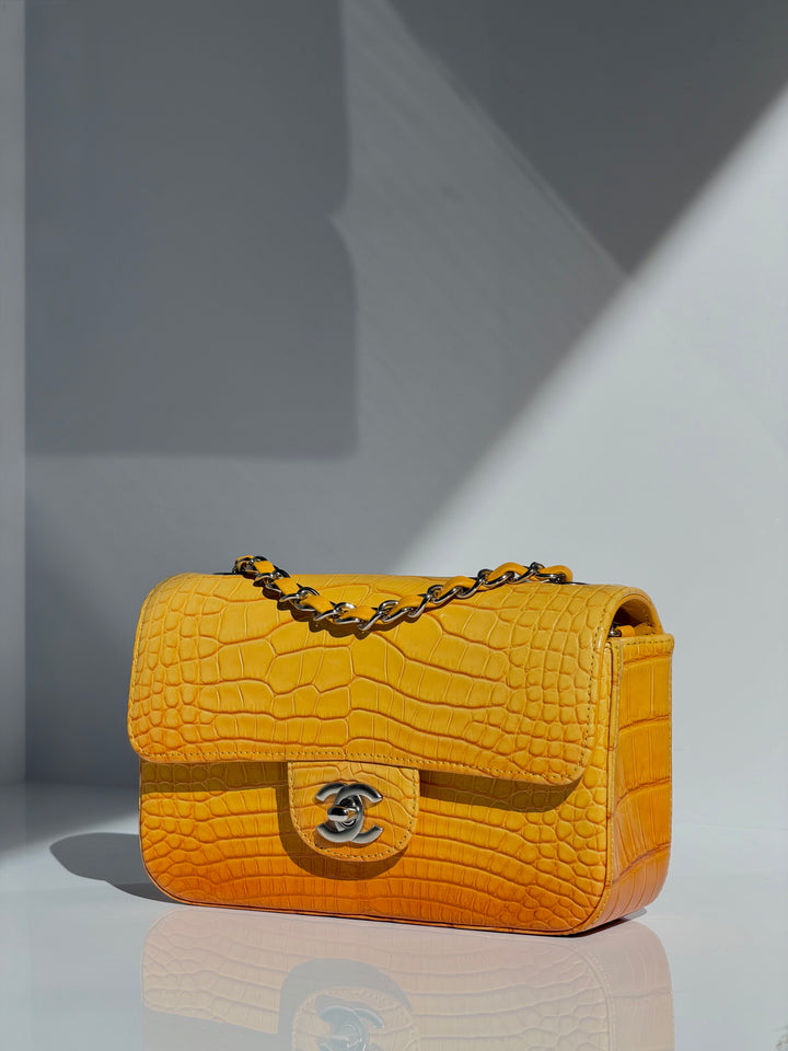 Chanel Mini Flap Orange & Yellow Ombre Alligator Silver Hardware 2014