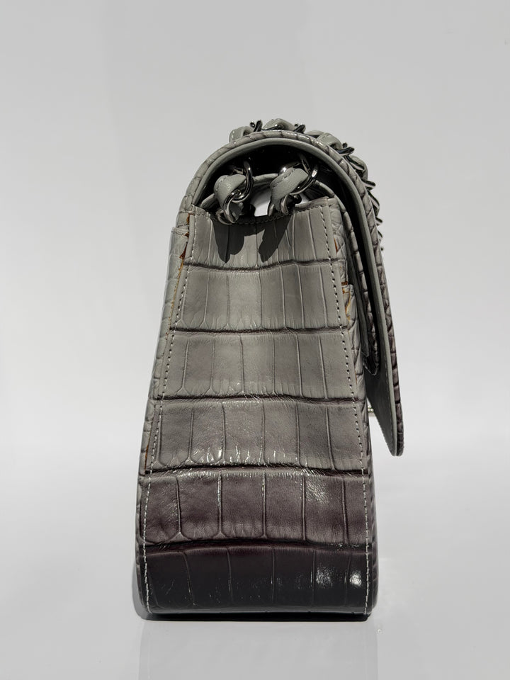 Chanel Jumbo Flap Grey & Black Ombre Alligator Silver Hardware 2015