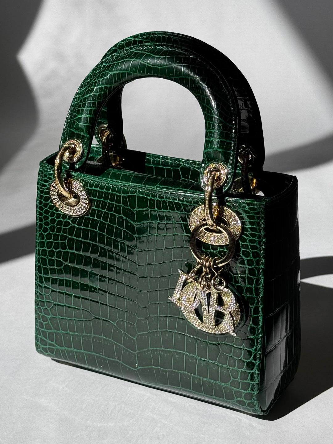 Lady Dior Emerald Crocodile Mini Top Handle