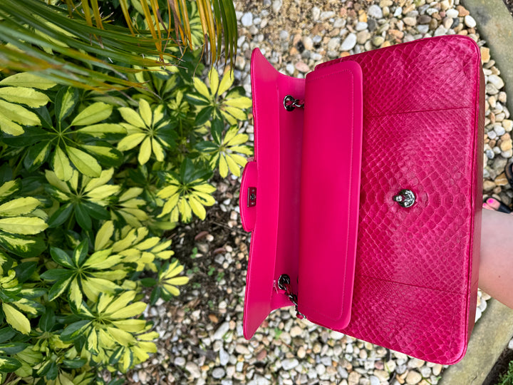 Chanel Fuschia Python Jumbo Double Flap