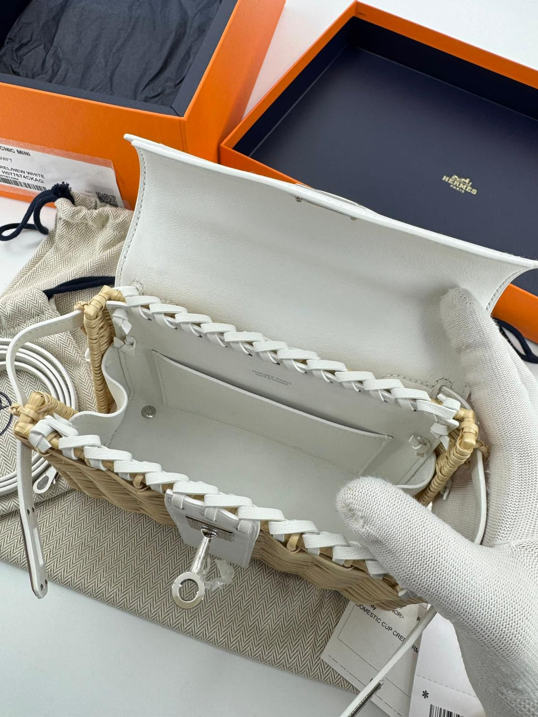 Hermès Mini Kelly Picnic Wicker New White Palladium Hardware 2023