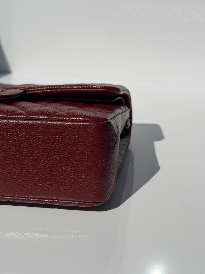 Chanel Small Classic Double Flap Caviar Burgundy Silver Hardware 2020