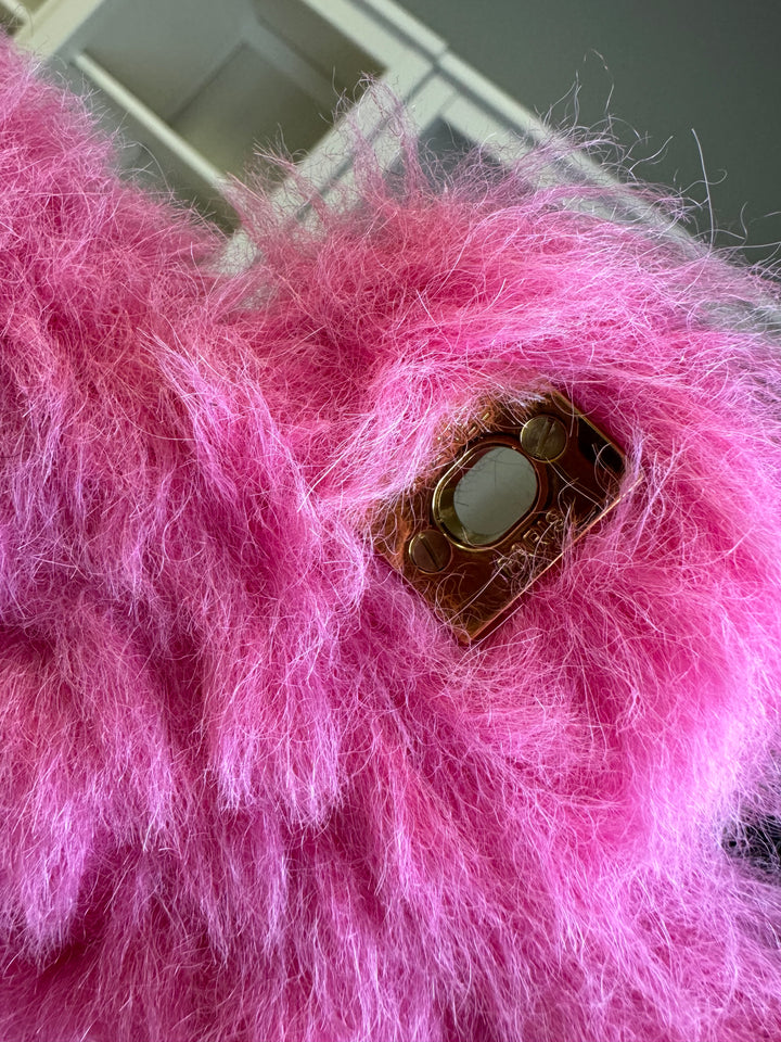 Chanel RARE 1994 Pink Faux Fur Kelly Top Handle