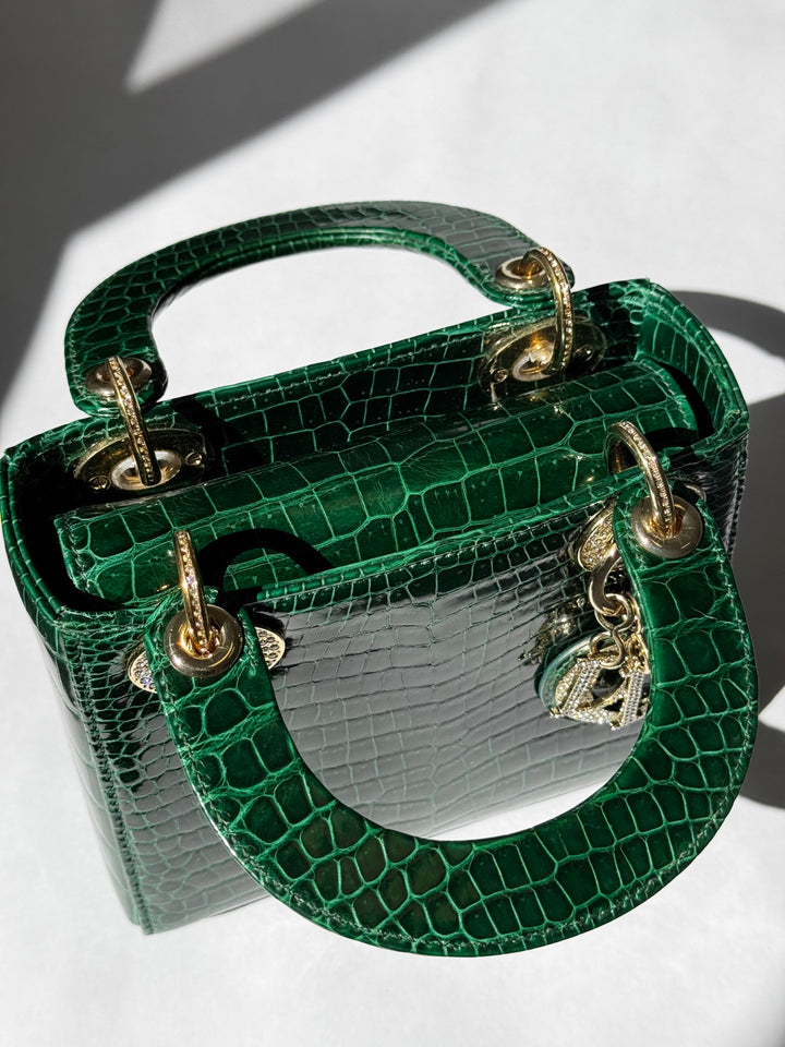 Lady Dior Emerald Crocodile Mini Top Handle