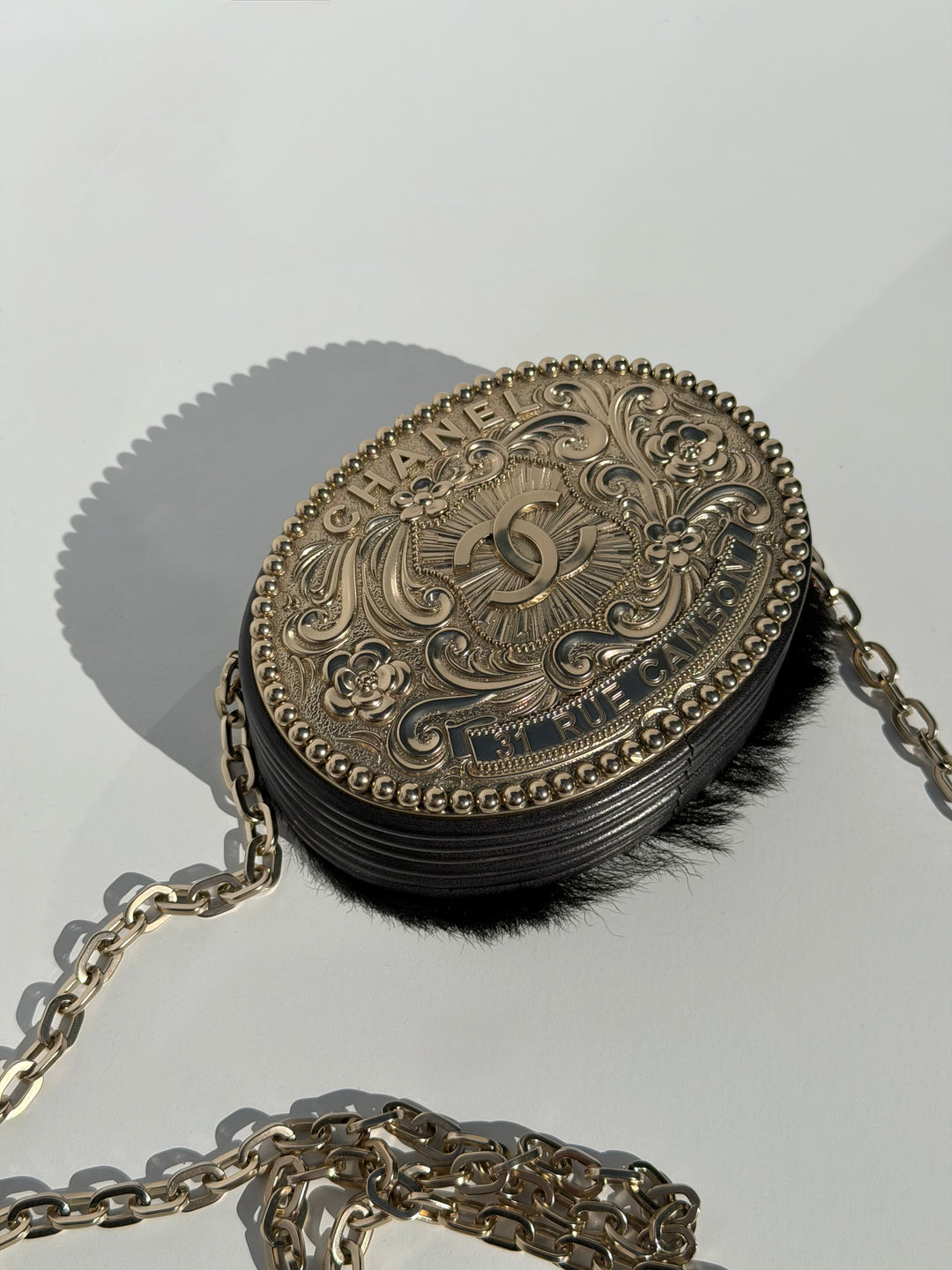 Chanel Paris-Dallas Belt Buckle Minaudière Black Lambskin & Pony Hair Gold & Palladium Hardware 2014