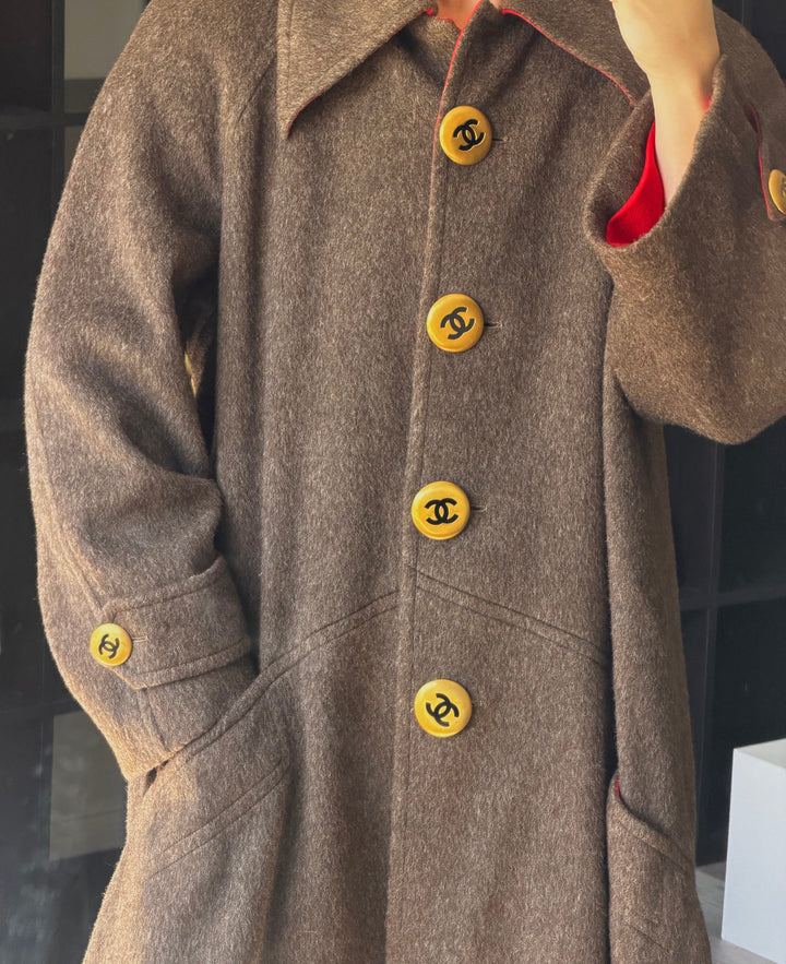 Chanel CC Military Brown Wool Runway Coat 1992