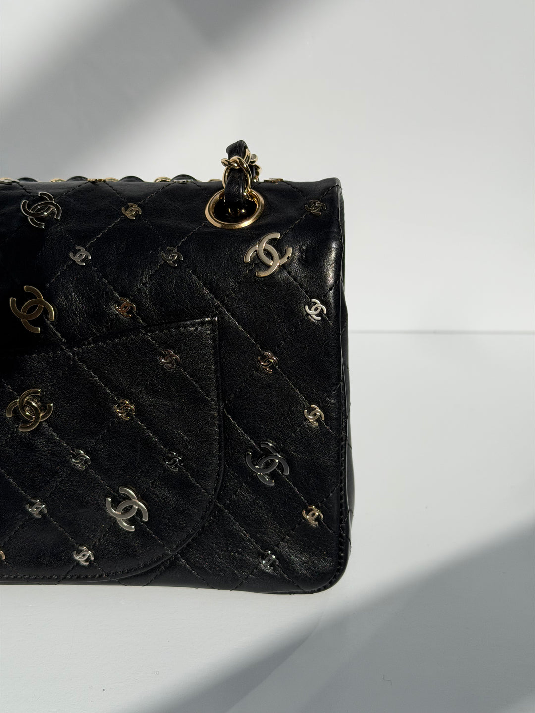 Chanel Medium Reissue 2.55 Flap Bag Black Leather Gold Hardware Punk Charms 2007