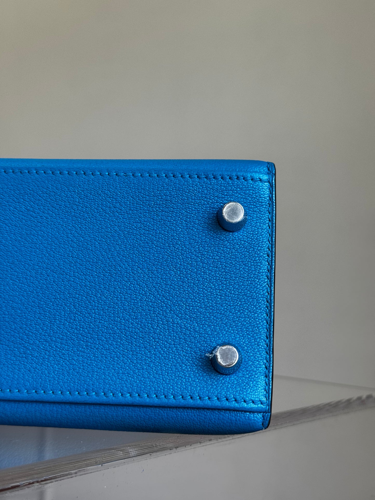 Hermes Bleu Frida Chèvre Kelly 25 Sellier