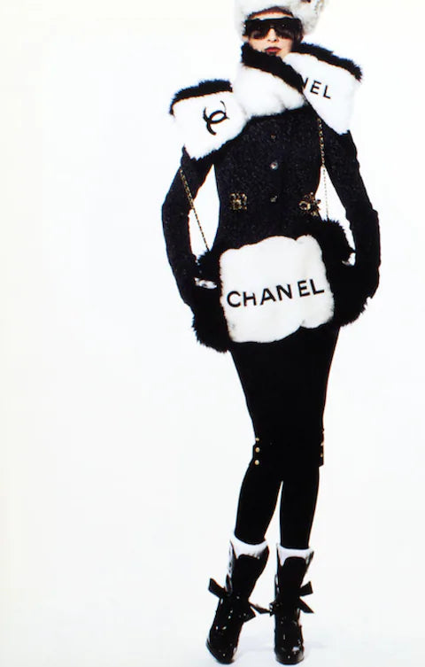 Chanel Jumbo Hand Warmer Shoulder Bag Black Faux Fur Gold Hardware 1990s