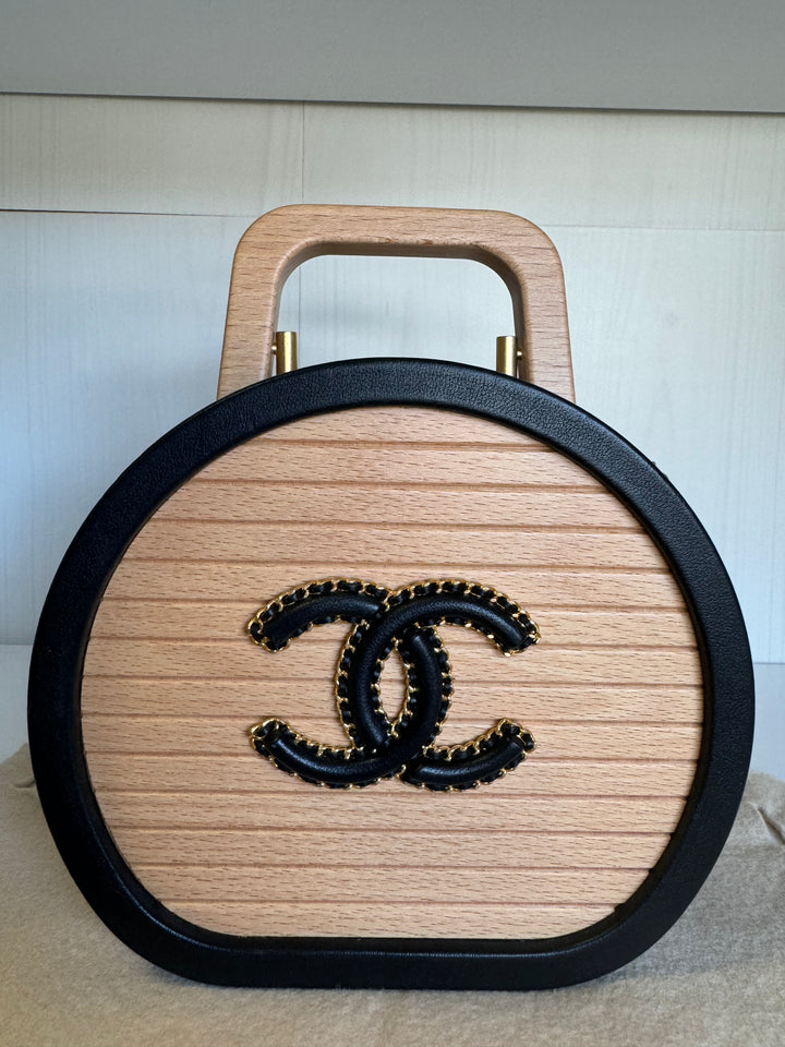 Chanel 2022 Round Beech Wood Vanity Case