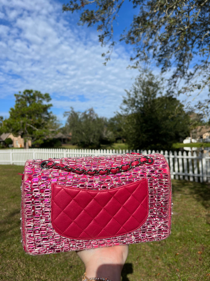 Chanel Pink Beaded Satin Medium Double Flap Bag