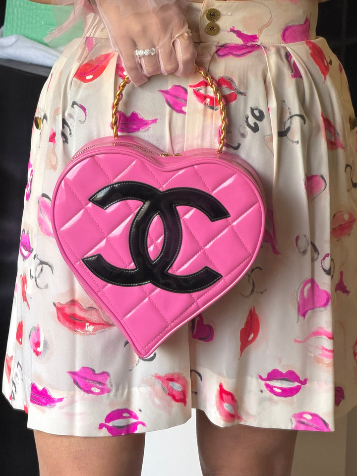 Chanel Barbie Pink Heart Vanity Bag 24K Gold-Plated Hardware 1995