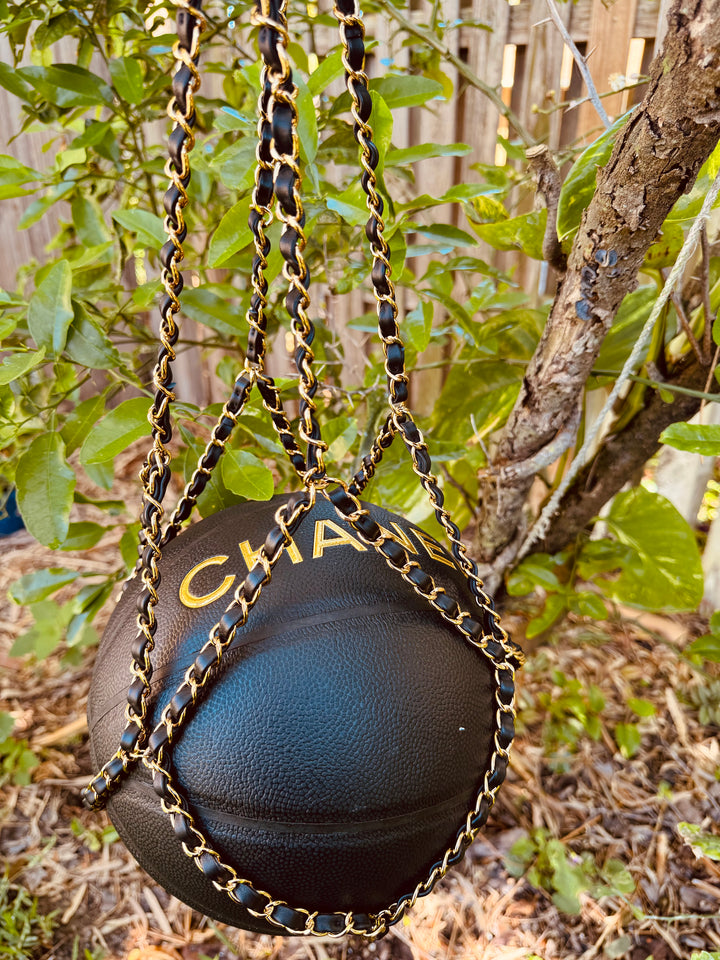 Chanel 2019 Black Rubber Basketball and Black Calfskin Net Chain