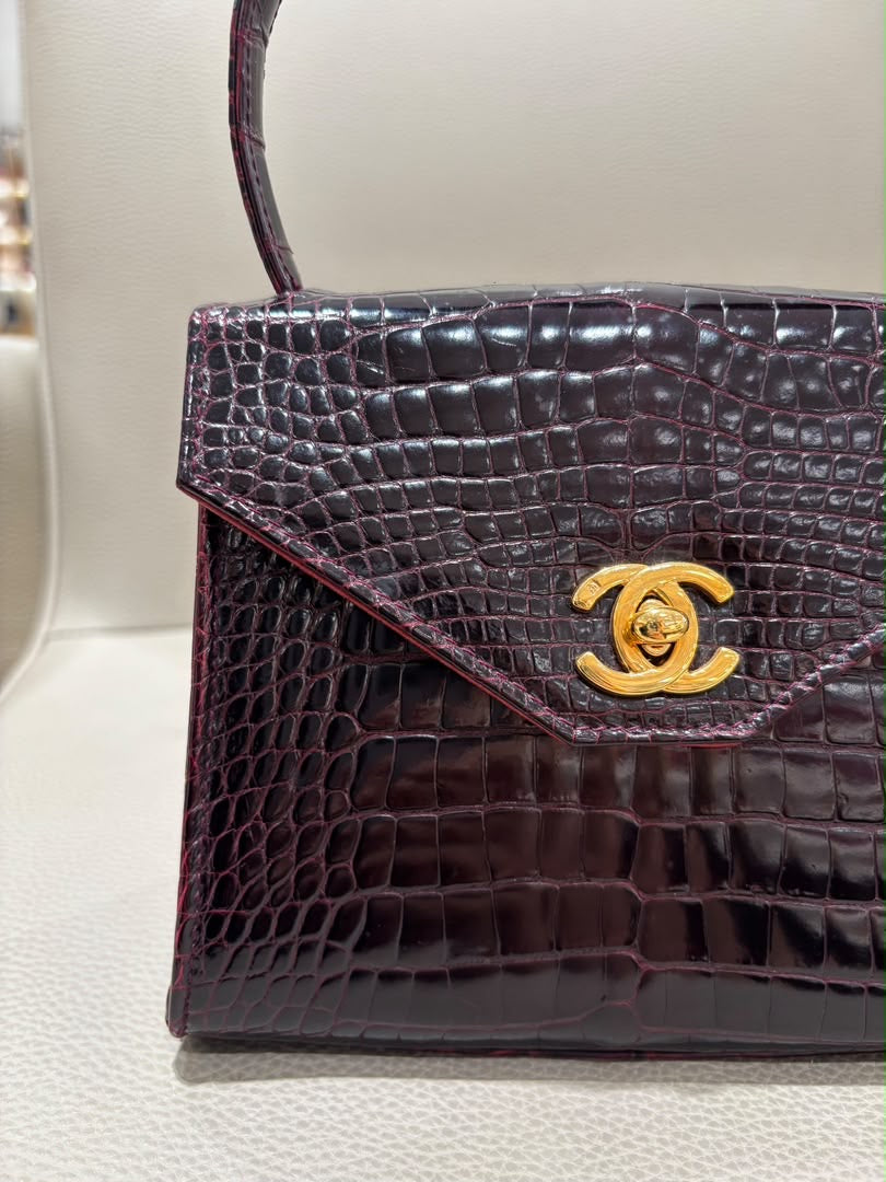 Chanel Mini Kelly Top Handle Bag Bordeaux Alligator 24K Gold-Plated Hardware 1997