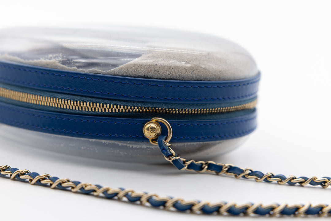 Chanel Sandbag Minaudière Blue PVC Gold Hardware 2019