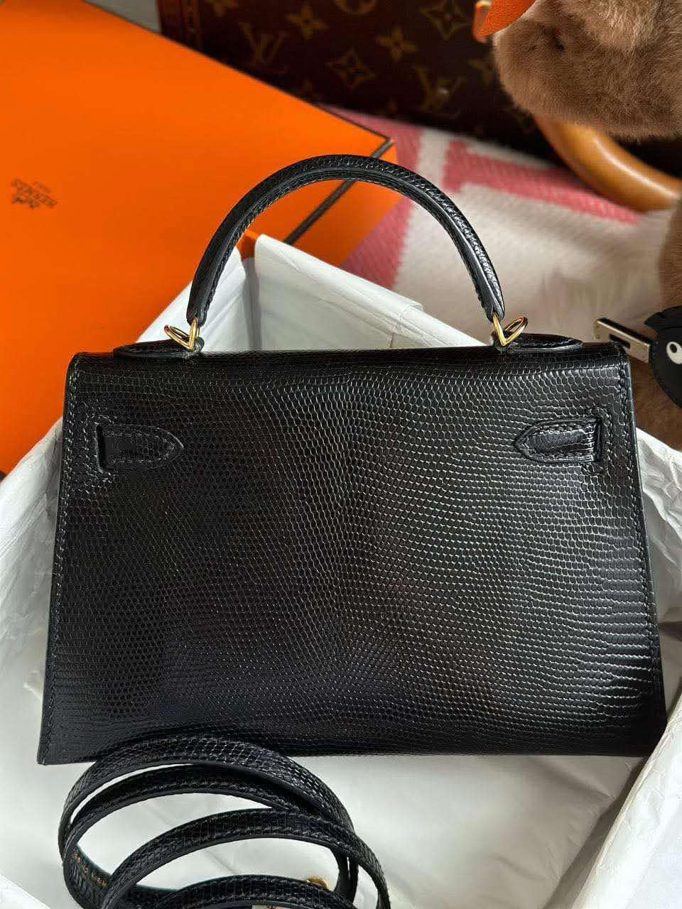 Hermes Mini Sellier Black Lizard Kelly 20