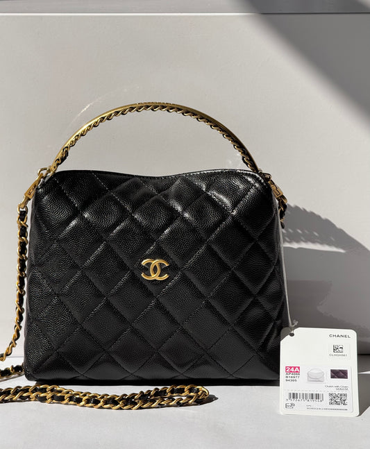 Chanel 24A Top Handle Caviar Clutch W Chain