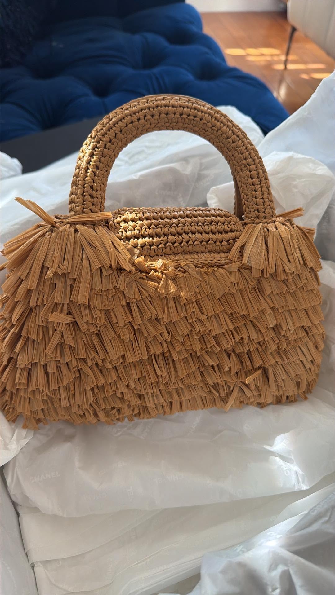 Chanel Mini Kelly Bag Dark Beige Raffia-Effect Fabric Fringe Gold Tone Hardware 2026