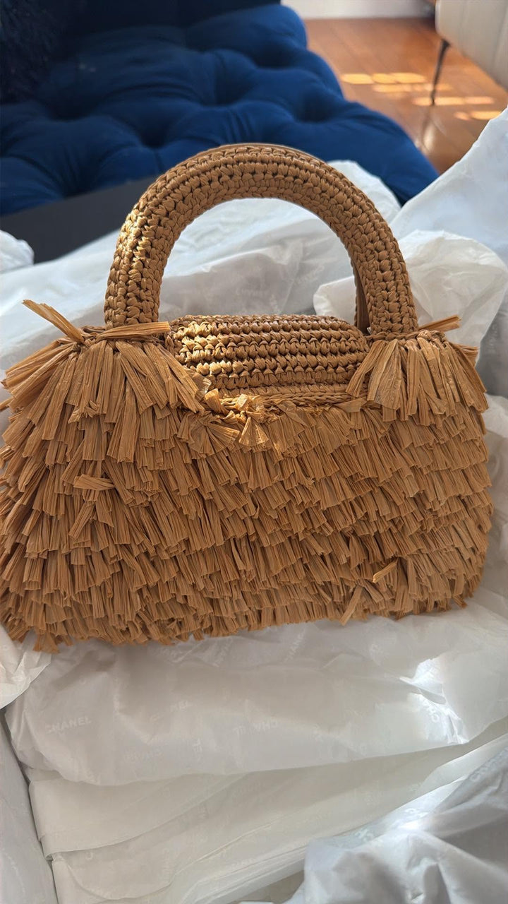 Chanel Mini Kelly Bag Dark Beige Raffia-Effect Fabric Fringe Gold Tone Hardware 2026