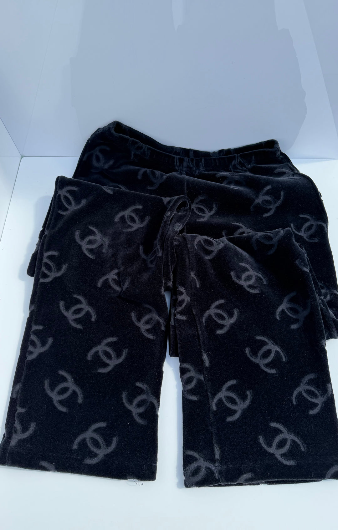 Chanel Spring 1996 Black Velour Top and Bottom Set