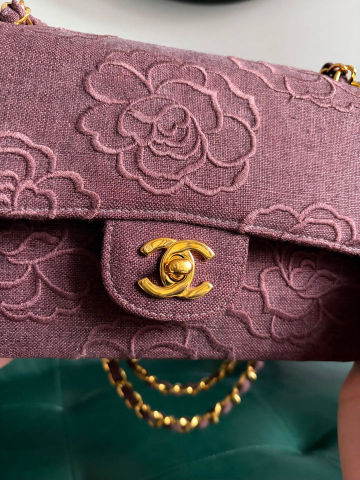 Chanel Classic Flap Small Camellia Burgundy 24K Gold Hardware 1997