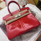 Hermes White Gold Diamond Geranium Crocodile Birkin 30