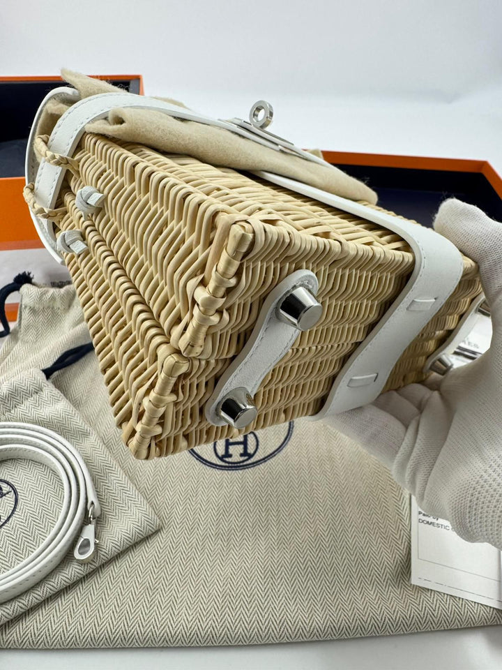 Hermès Mini Kelly Picnic Wicker New White Palladium Hardware 2023