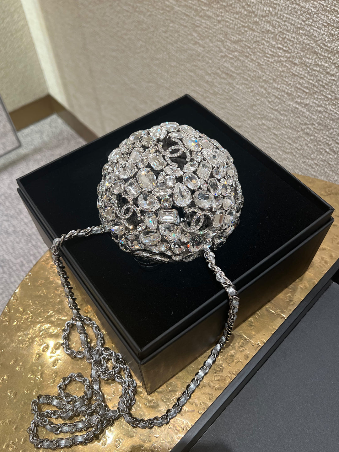 Chanel Sphere Minaudière Clutch Silver Metal & Strass Crystals Silver-Tone Hardware 2025