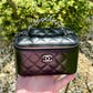 Chanel Shiny Calfskin Quilted Small Crystal Top Handle Vanity W Chain