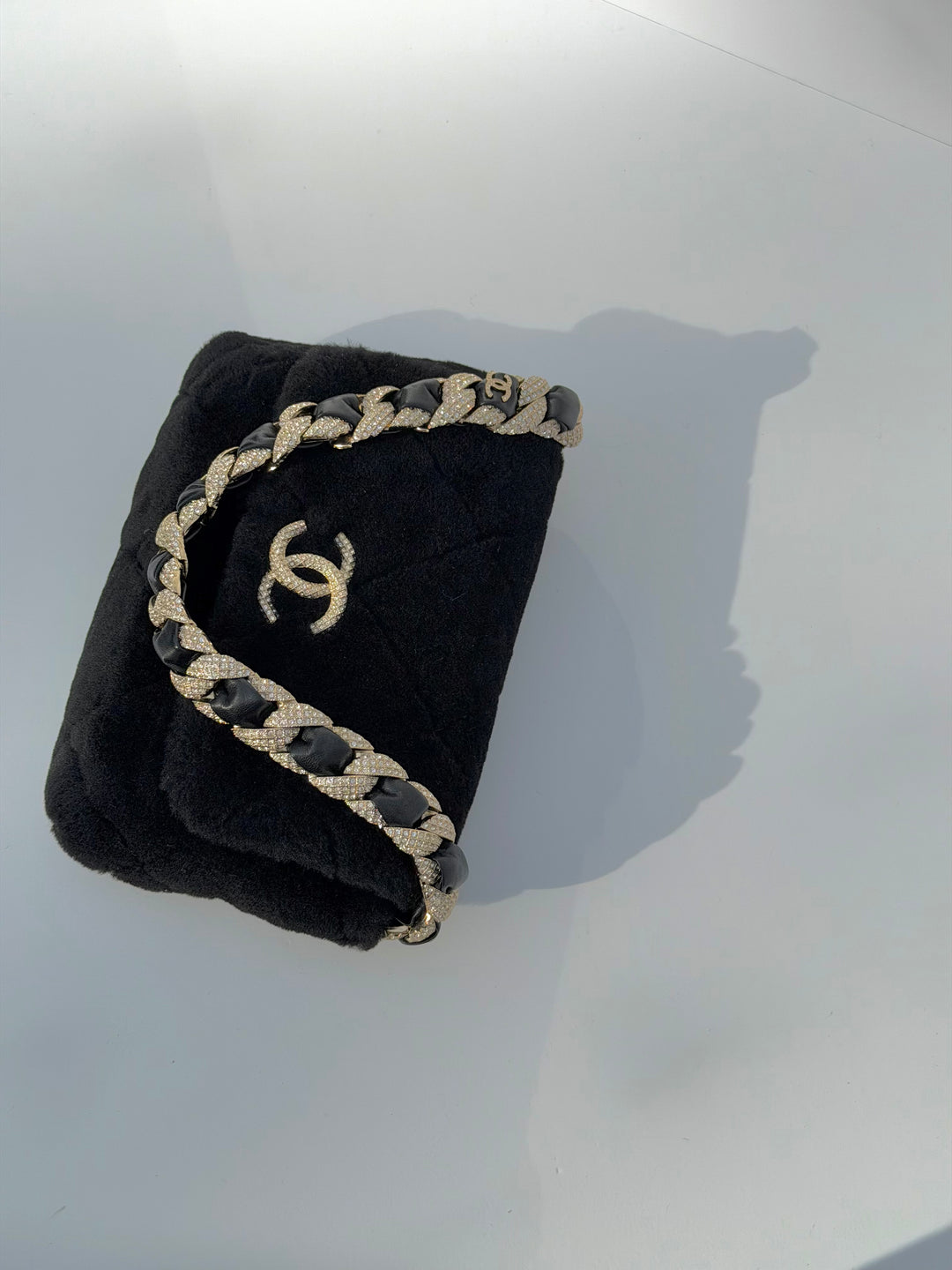 Chanel 2020 Shearling & Strass Black Flap Bag