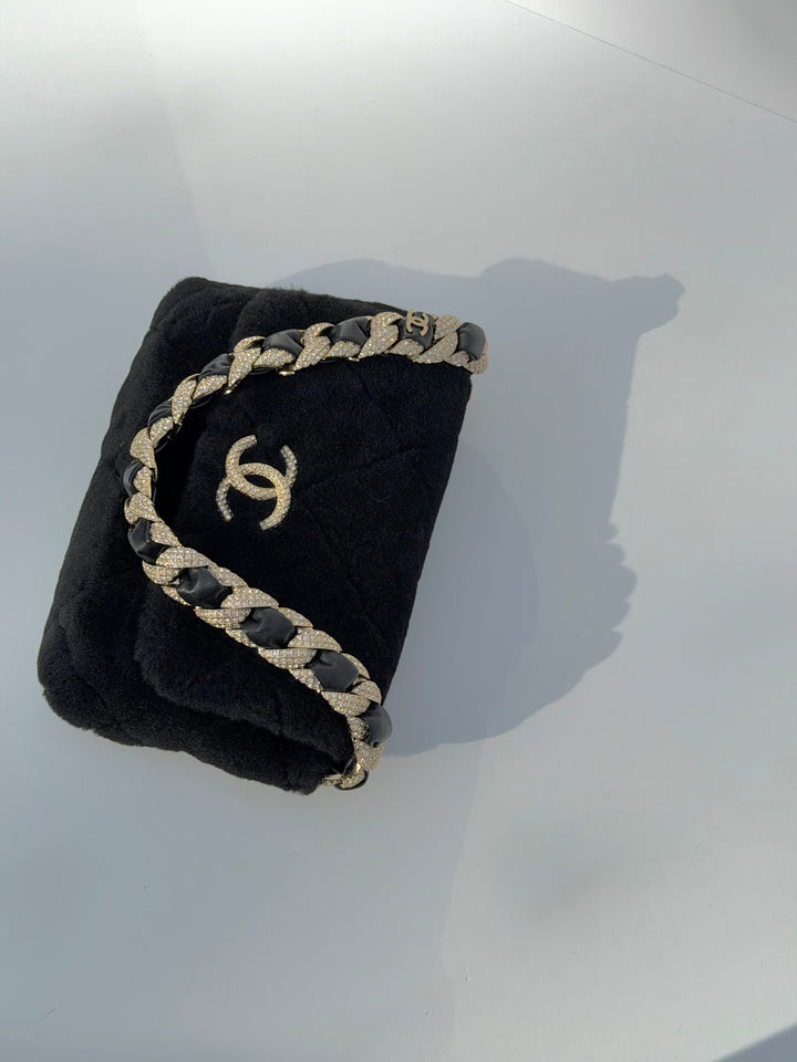 Chanel 2020 Shearling & Strass Black Flap Bag