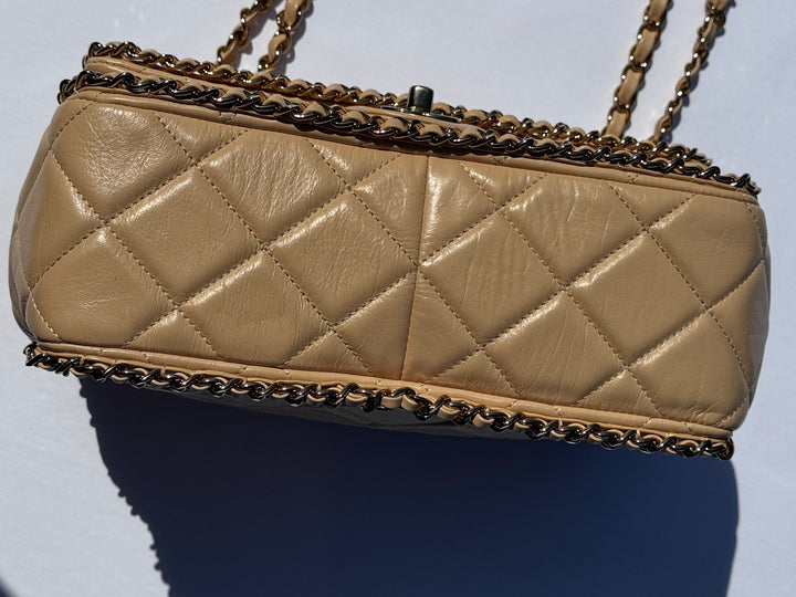Chanel Beige Crumpled Calfskin Medium Chain All Over Flap Bag