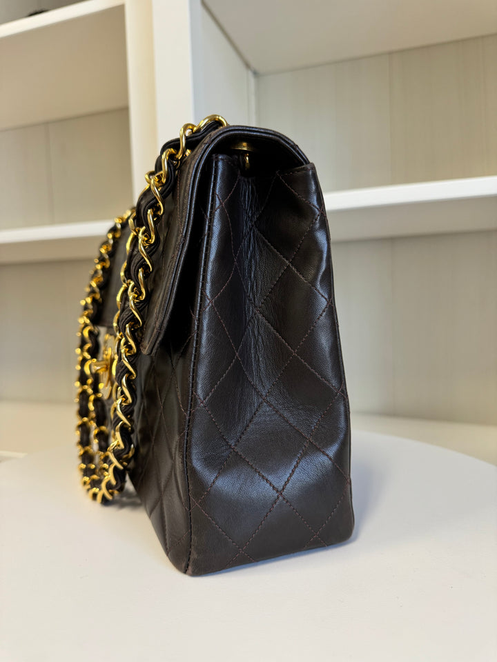 Chanel Chocolate Brown Vintage Lambskin Jumbo Flap Bag