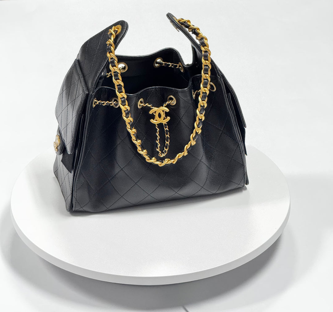 Chanel 25 Black Small Caviar Hobo Bag