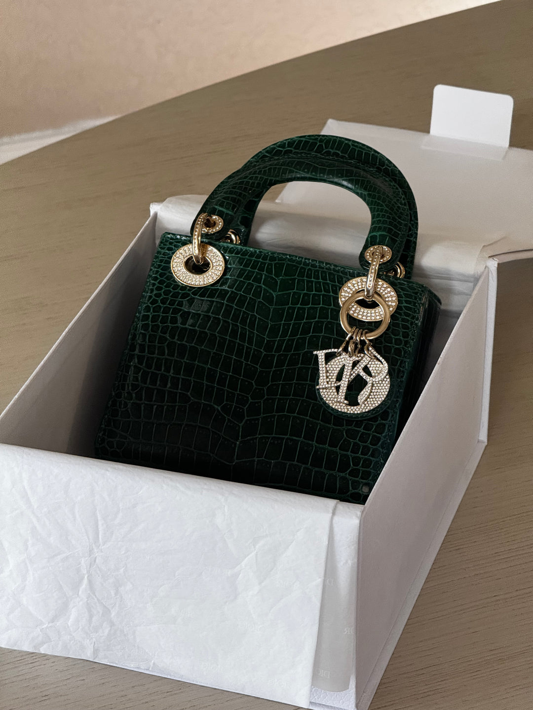 Lady Dior Emerald Crocodile Mini Top Handle
