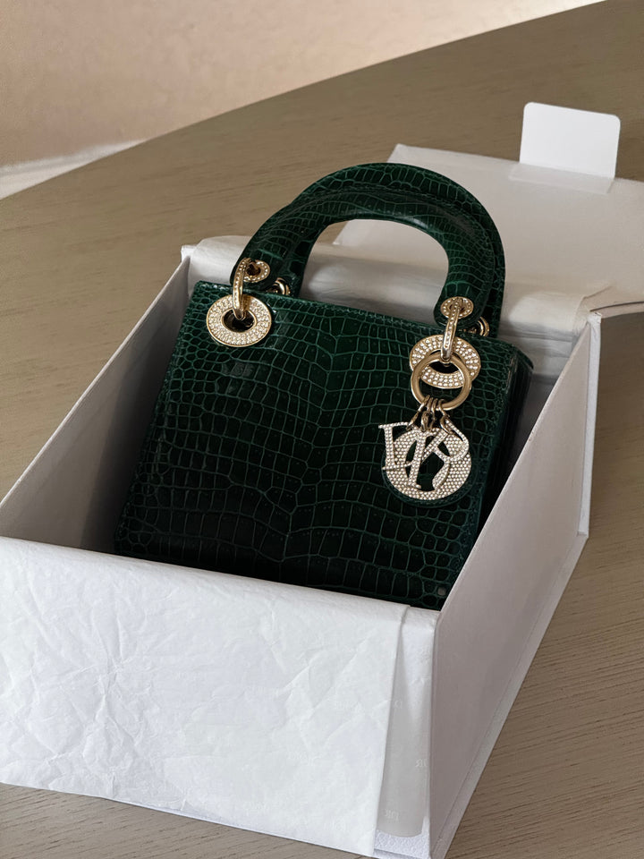 Lady Dior Emerald Crocodile Mini Top Handle