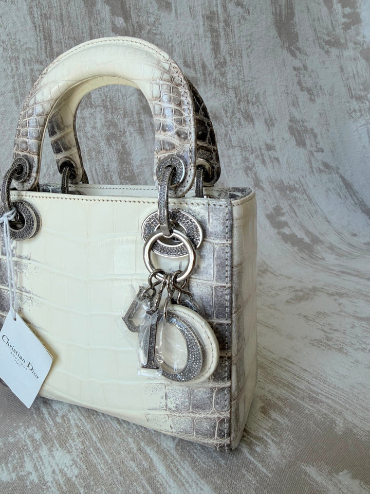 Dior Himalayan Crocodile Mini Lady Dior Top Handle Diamond Gold Hardware 2022