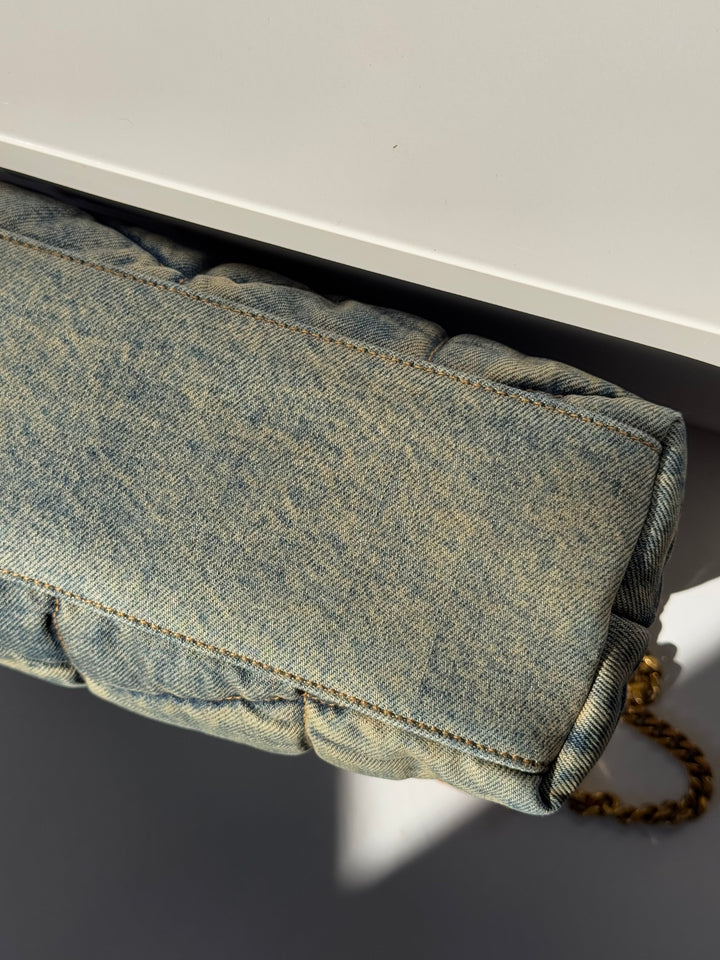 Saint Laurent Medium Denim Puffer Quilted Shoulder Bag