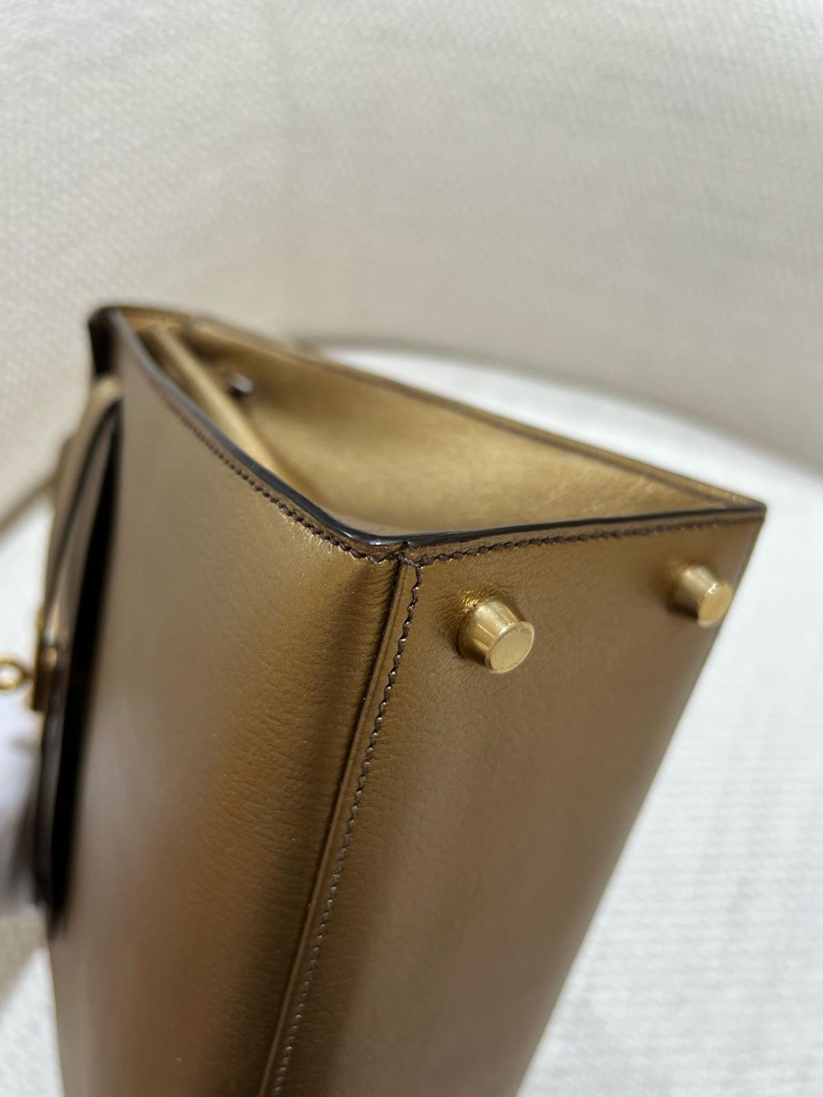 Hermes Limited Edition Bronze Chèvre Metallic Kelly 25 Sellier