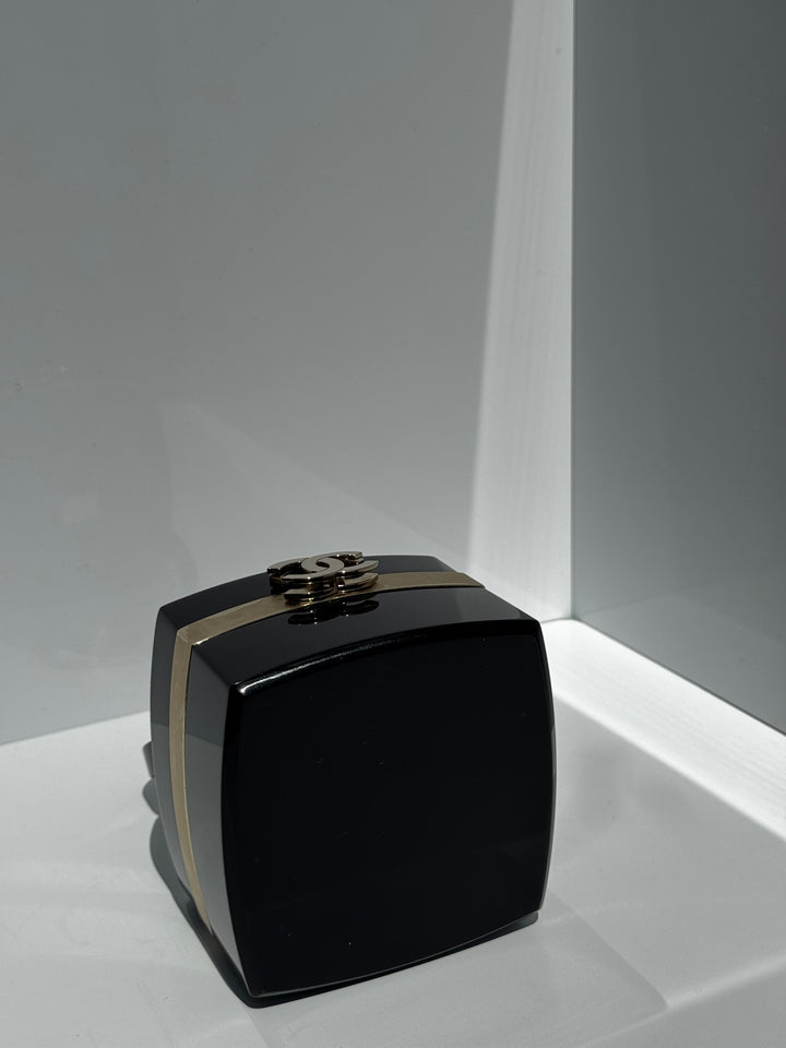 Chanel Lucite Box Mini Handbag Black Gold Hardware 2004
