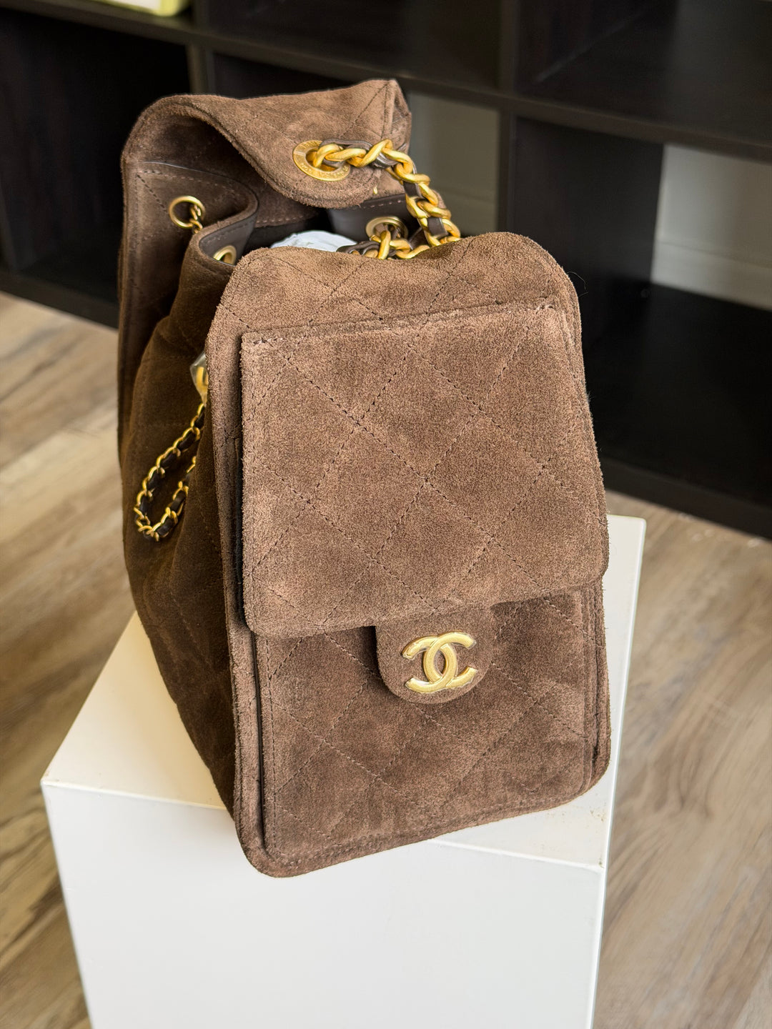 Chanel Small 25 Hobo Bag Brown Suede Antique Gold Hardware