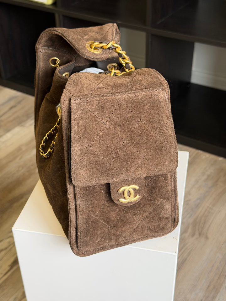 Chanel Small 25 Hobo Bag Brown Suede Antique Gold Hardware